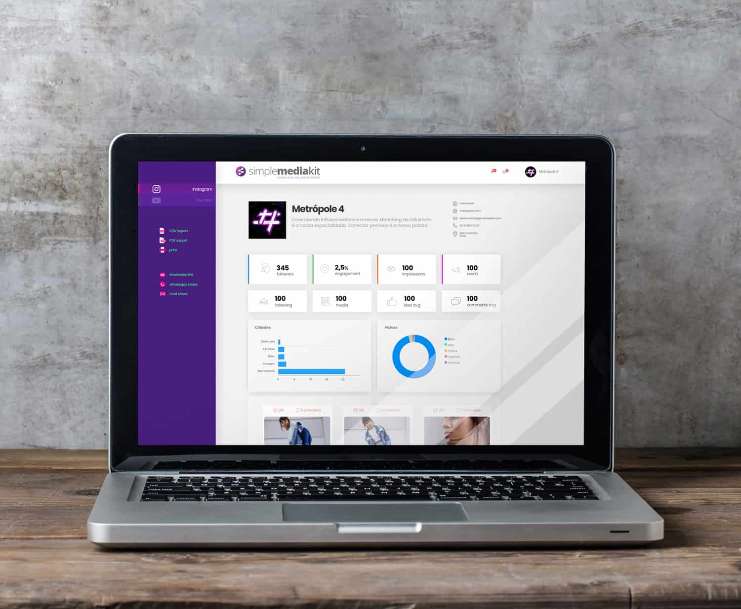 O que é mídia kit e como um influencer pode montar o seu. Um notebook mostra a tela de um mídia kit