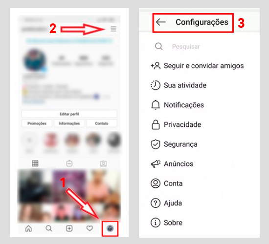 Como vincular Instagram ao Facebook : Tutorial_de_v&iacute;nculo_entre_instagram_e_facebook_1_2_3
